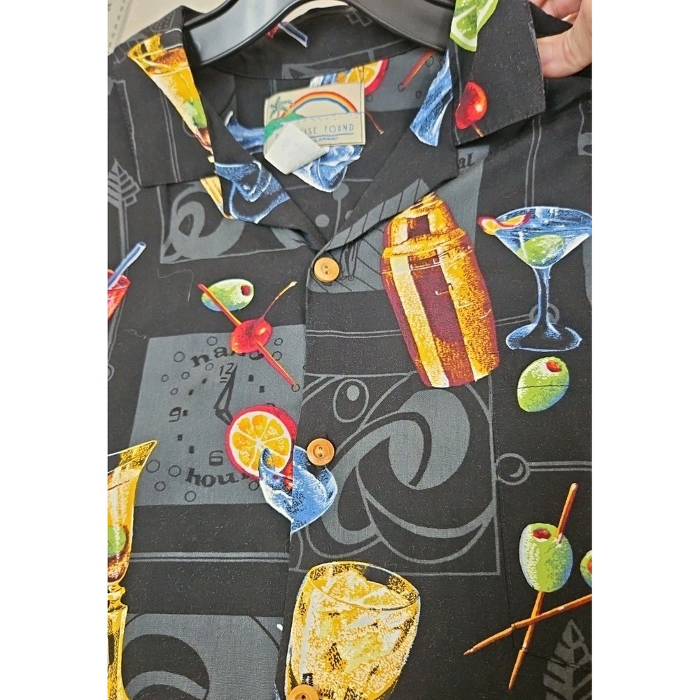 Paradise Found Mens Shirt Large Rayon  Martinis Wine Cocktails Bartender Gift
